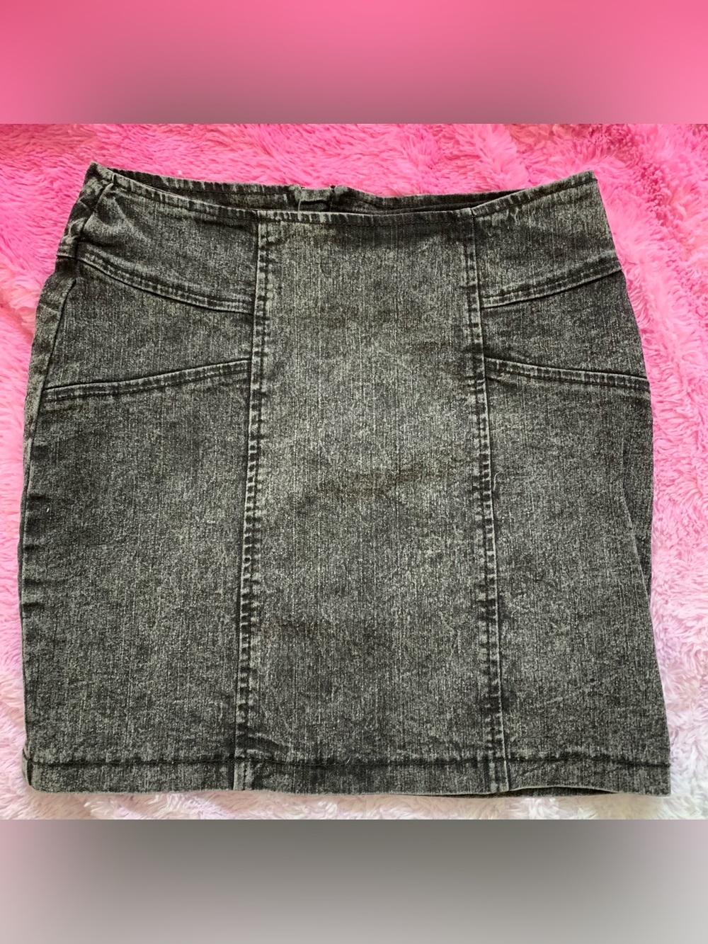 Women's Gray and Black Acid-Wash Denim Skirt
